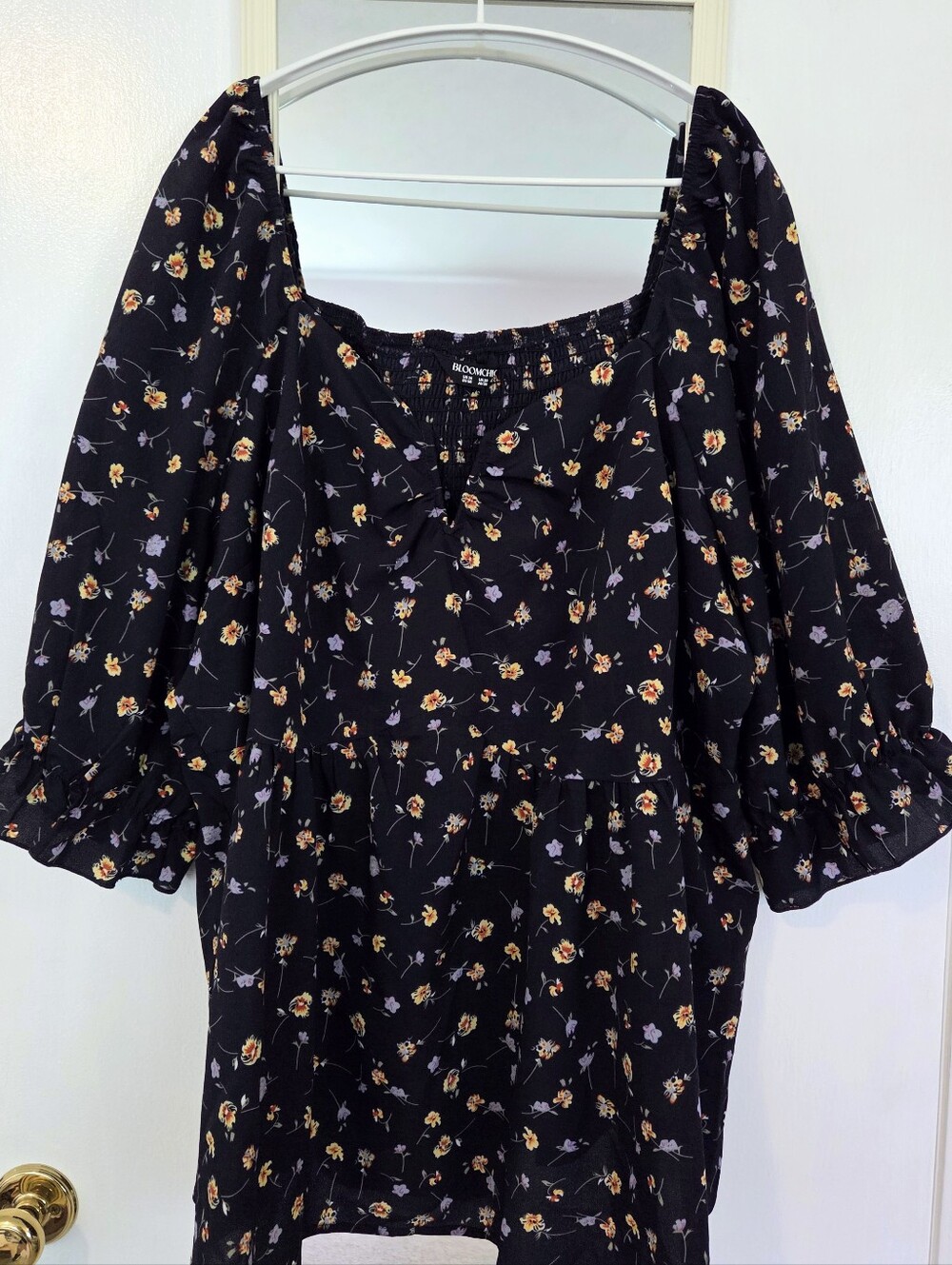 Bloomchic Navy Floral Puff-Sleeve Peasant Top